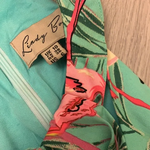 Lindy Bop green flamingo cotton swing dress - Picture 6 of 11